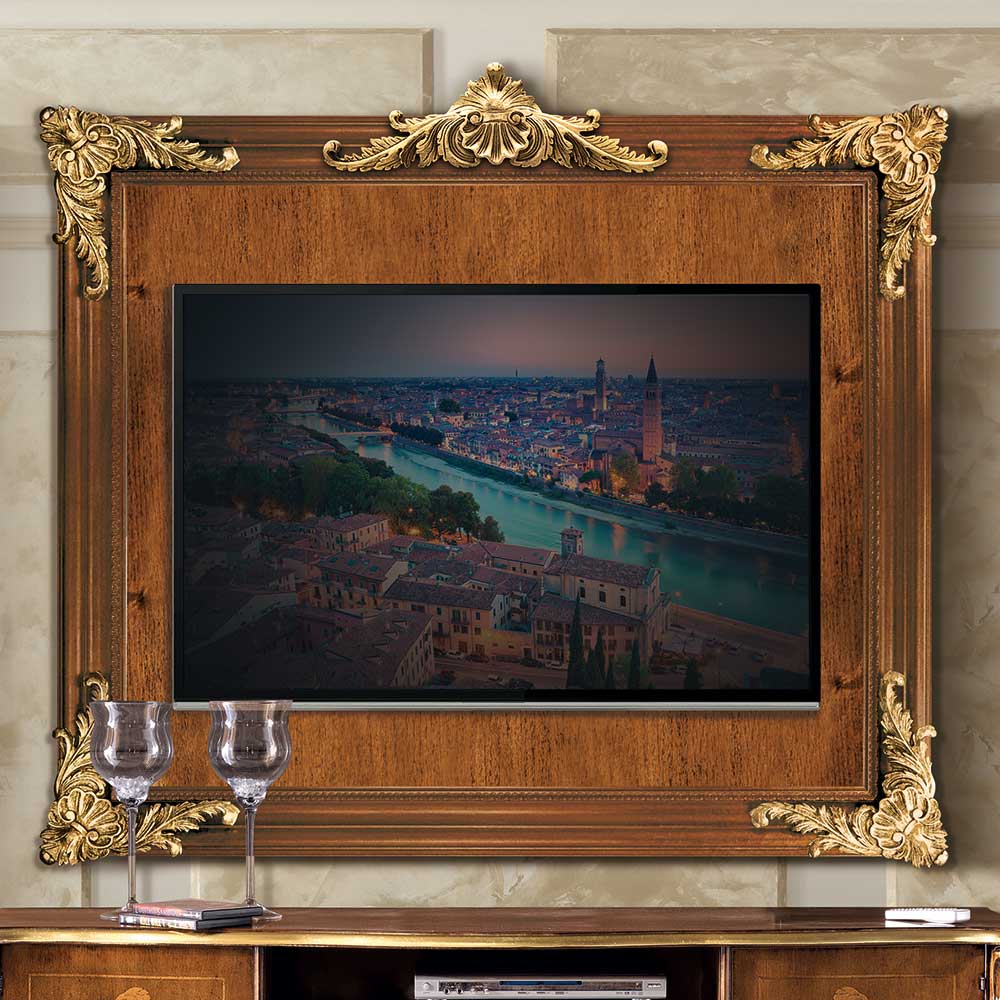 markt Hubert Hudson wees stil 150x130x6 TV Wandpaneel im Itaiienischen Stil in Nussbaum & Gold - Carlenna
