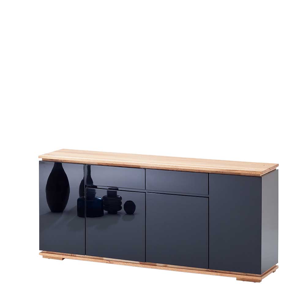 182x81x40 Hochglanz Sideboard in Schwarz & Asteiche massiv ...