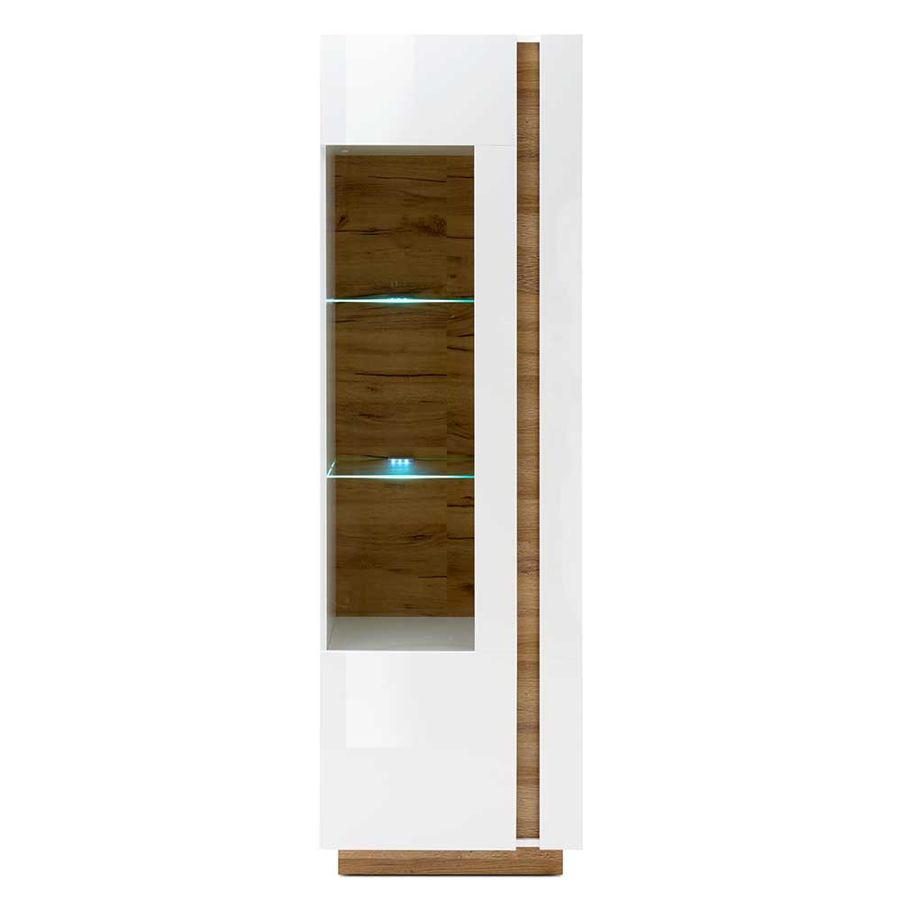 194cm hohe Vitrine zweifarbig in Weiß & Holz Dekor ...