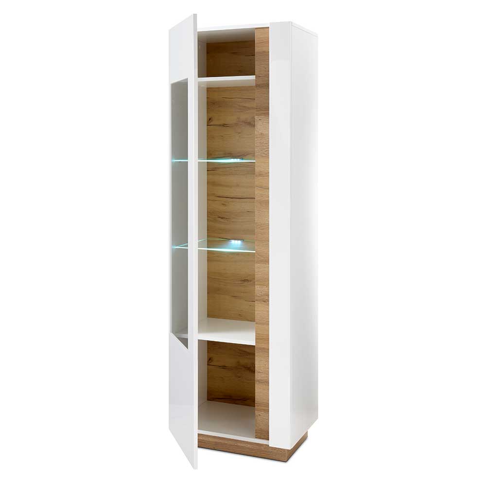 194cm hohe Vitrine zweifarbig in Weiß & Holz Dekor ...