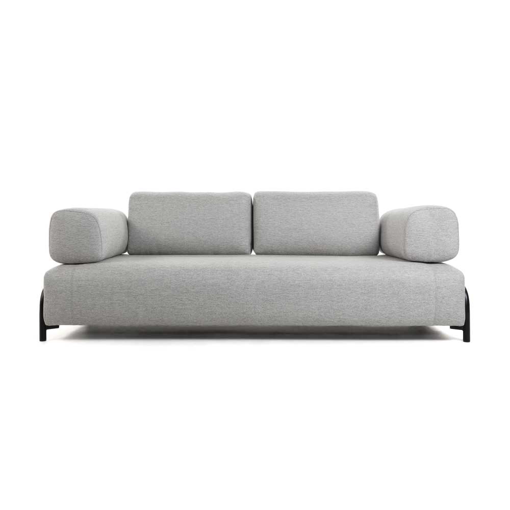 3-Sitzer Couch aus Webstoff in Hellgrau und Stahl in Schwarz - Drike