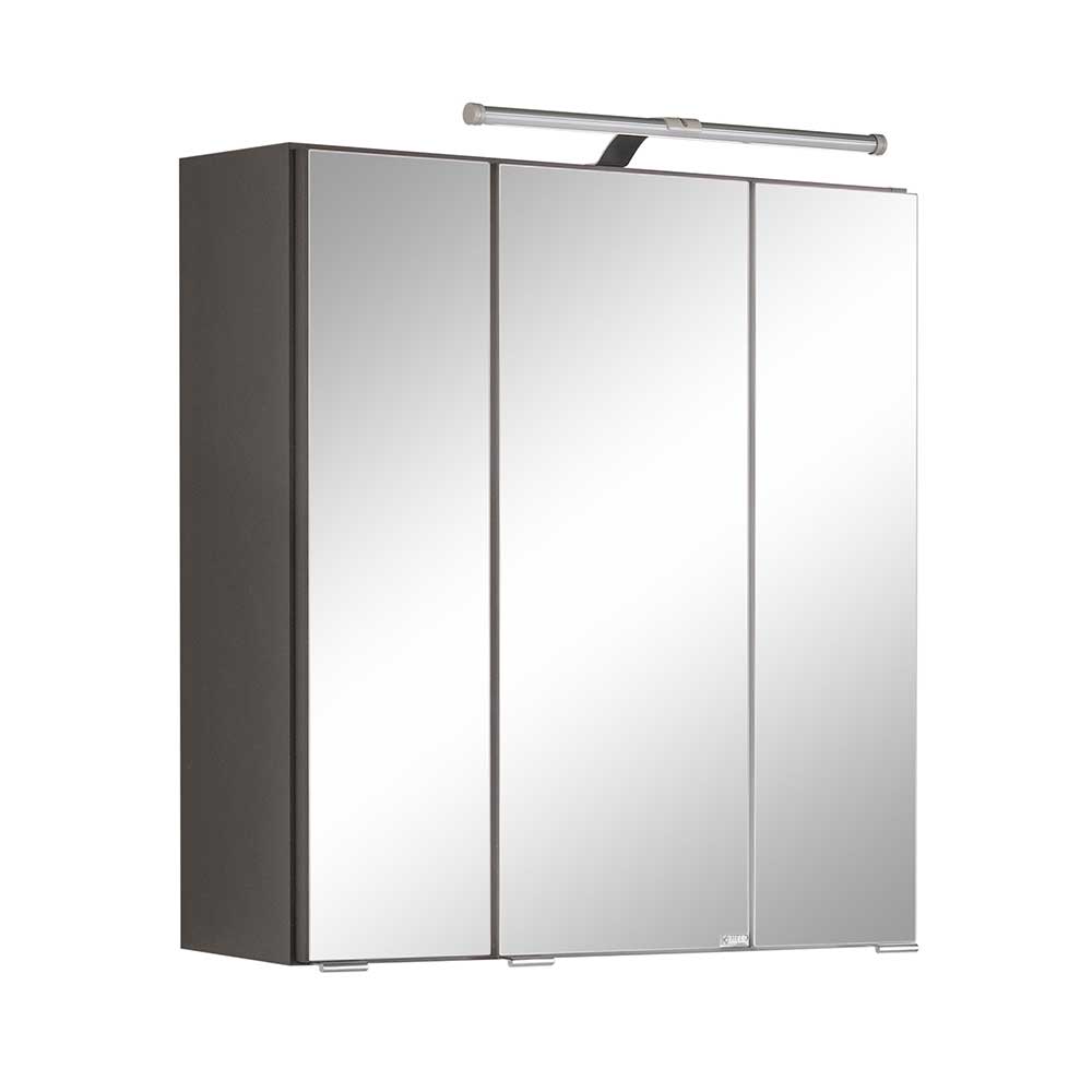 3-türiger Badezimmer Spiegelschrank mit 60cm Breite in Dunkelgrau - Ishes