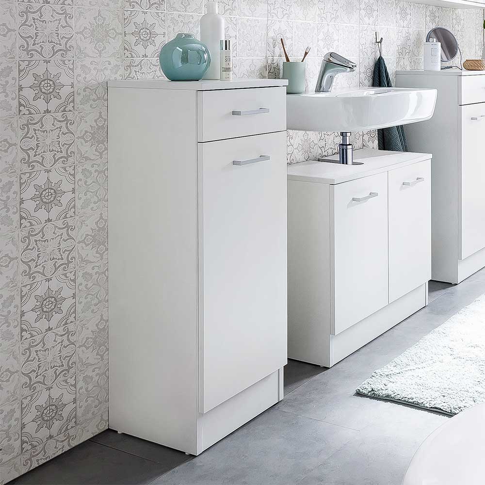 31x93x32 Badezimmer Unterschrank in Weiß mit Türfach & Schublade - Metrioa