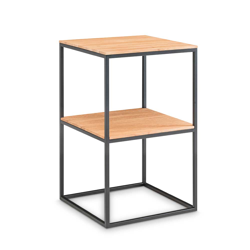 45x45cm Beistelltisch Regal mit 2 Ablagen aus Asteiche ...