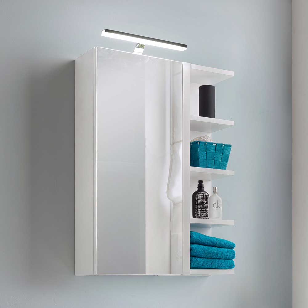 50x76x16 Bad-Spiegelschrank in Weiß mit Regal & LED-Leuchte - Ernossi