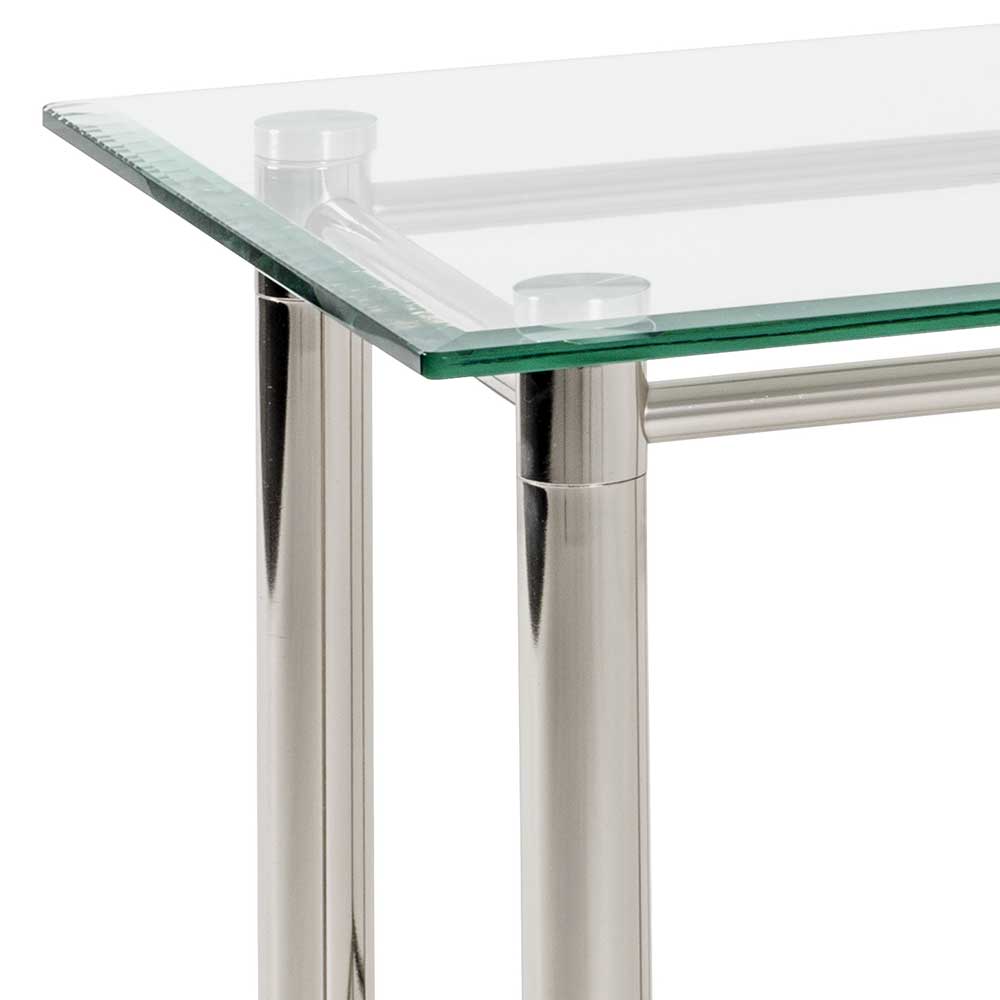 58x53x43 Glas Tisch Mit 2 Ablage Stahl Gestell Chrom Venlo