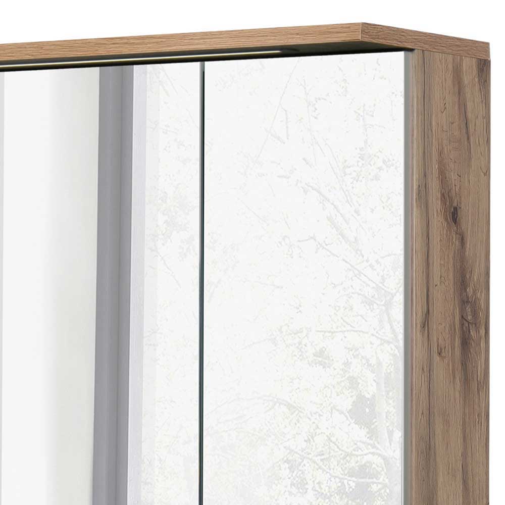 60x72 Badezimmer Spiegelschrank mit LED in Dekor Wildeiche Touchwood