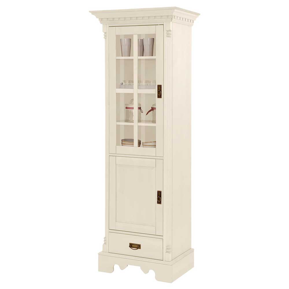 70x203x45 Landhaus Vitrine in Creme aus Kiefer Massivholz ...