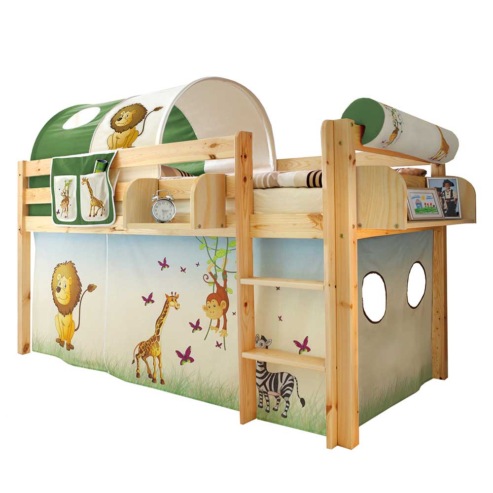 90x200 Afrika Tiere Hochbett Mit Nackenrolle Tunnel Vorhang