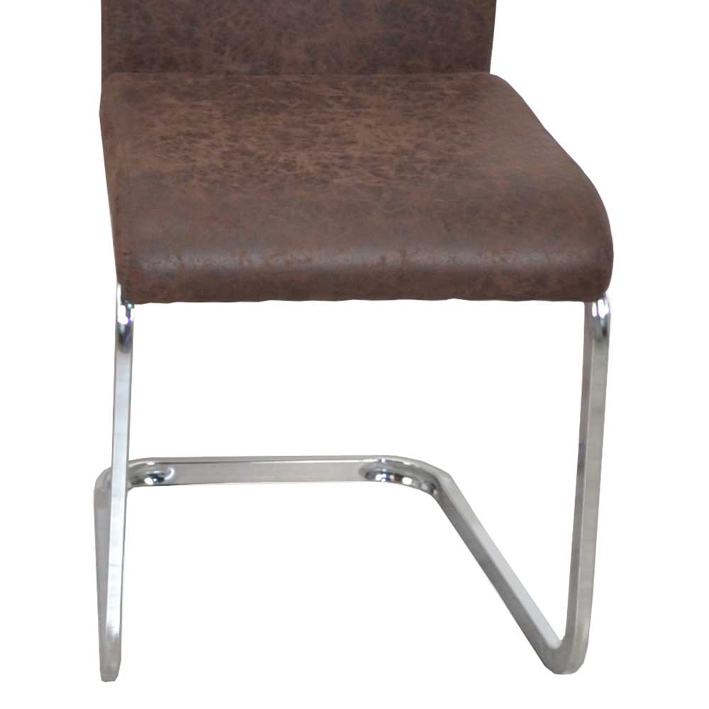 Braune Hochlehner Stühle Freischwinger mit Chrom - Annone (4er Set)