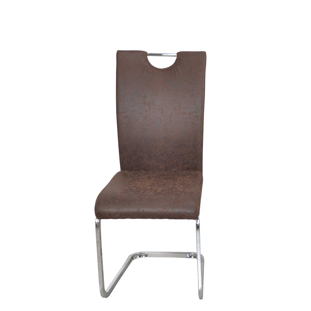 Braune Hochlehner Stühle Freischwinger mit Chrom - Annone (4er Set)