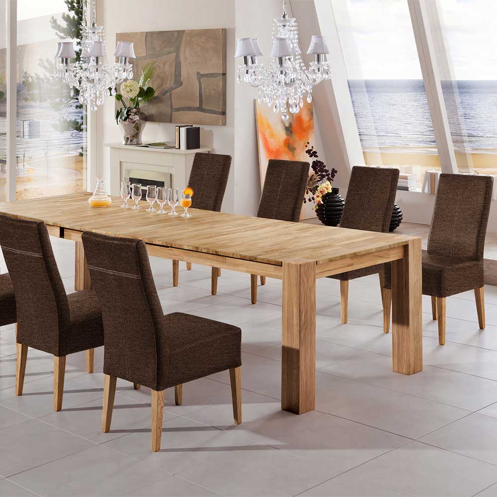 Brauner Polsterstuhl fürs Esszimmer mit Holzbeinen aus Eiche - Tidy (2er Set)