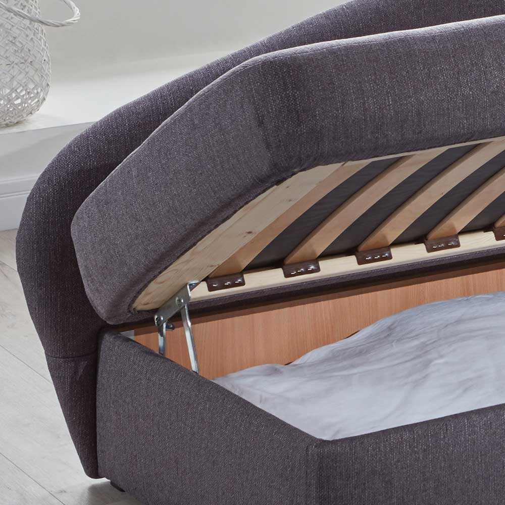 Design Bettcouch in Grau mit Bettkasten & Armlehne rechts - Maelas