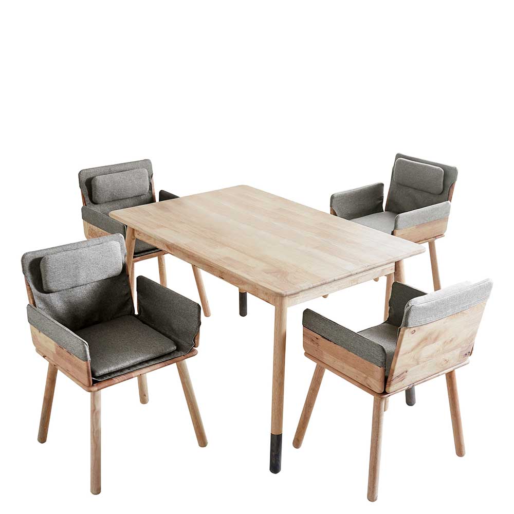 Design Essgruppe für 4 Personen aus Hevea Holz mit Armlehnstühlen