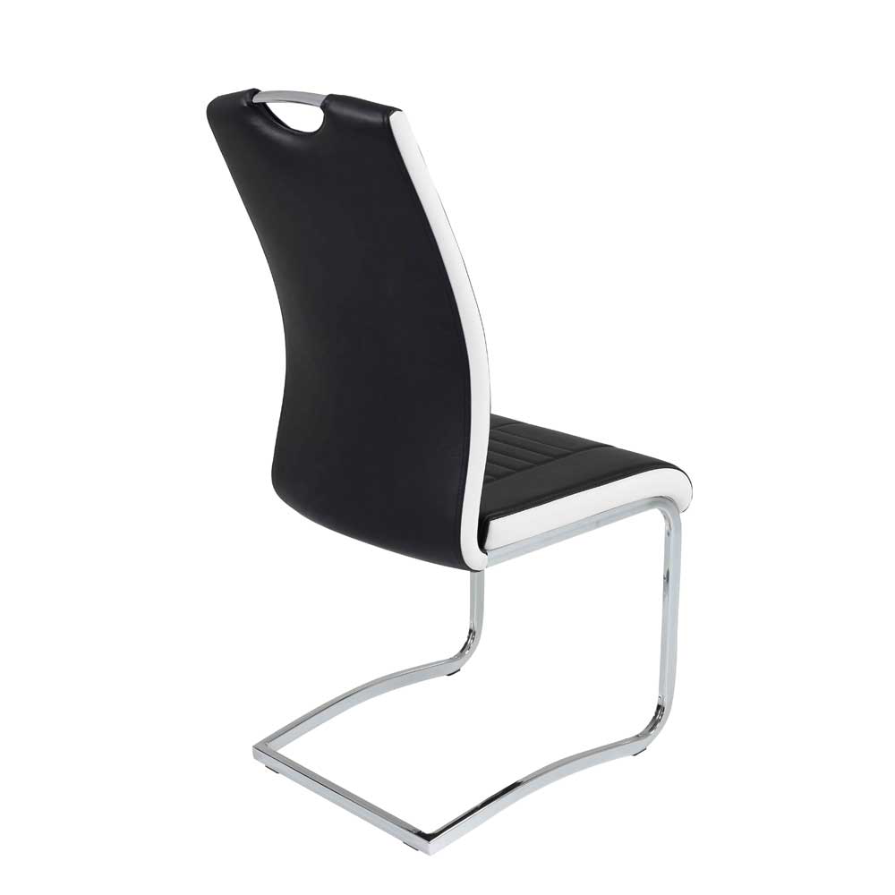 Design Essstühle in Schwarz Weiß mit Chrom Schwinggestell - Dagello (Set)