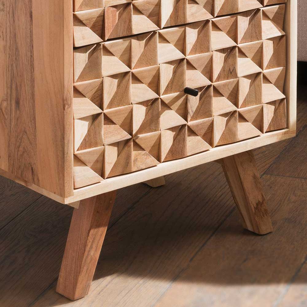 Design Holz Nachtkommode aus Akazie handgearbeitet - 44x61x35 - Liniavo