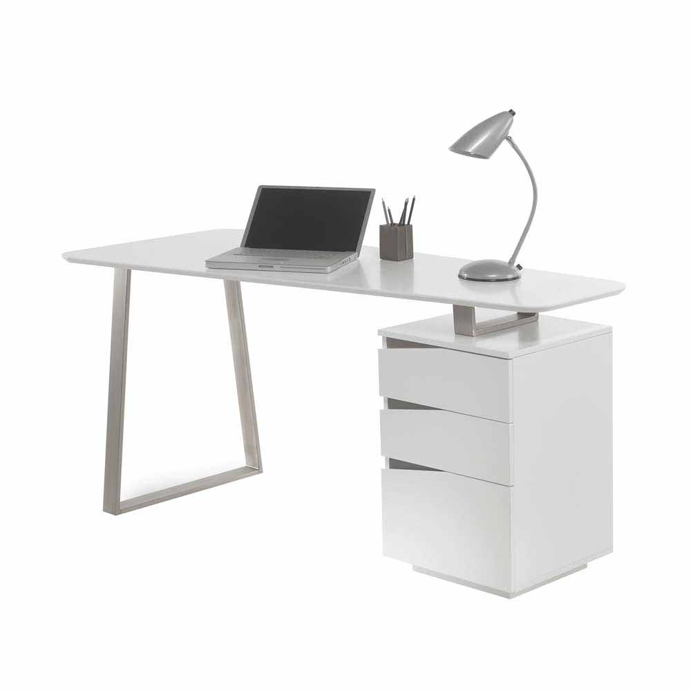 Design Schreibtisch in Weiß 150x67 cm mit 3 Schubladen ...