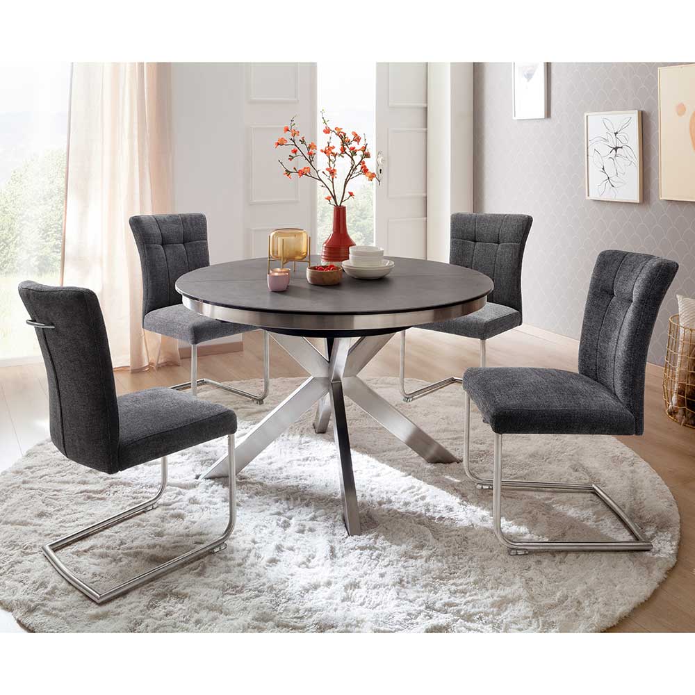 Designer Essgruppe mit rundem Tisch & vier Freischwinger Stühlen - Suraga  (fünfteilig)