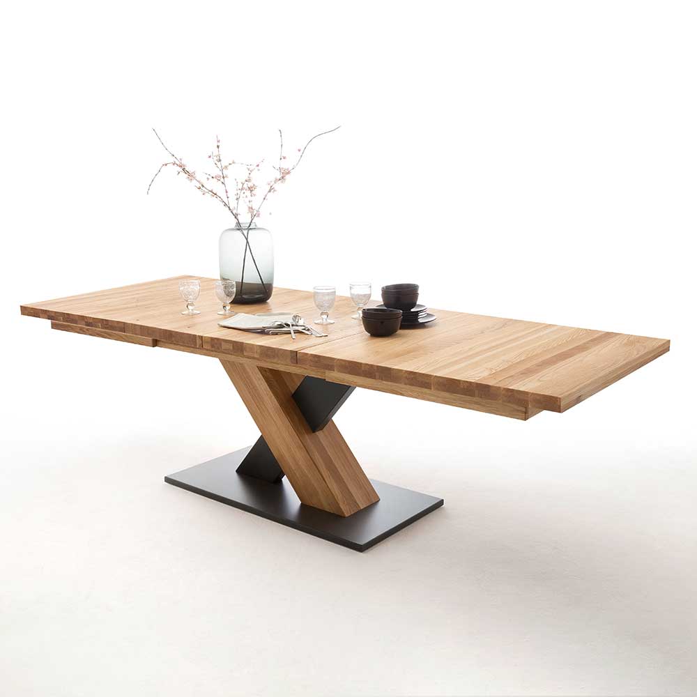 Eleganter Design Tisch mit Ausziehfunktion Wildeiche teilmassiv & MDF - Melpilla