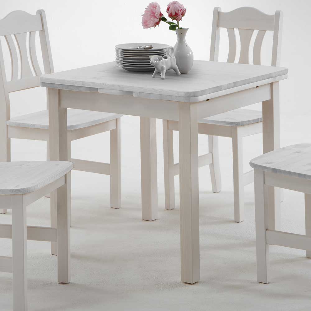Esstisch mit Stühlen Vironegras in Weiß aus Kiefer Wohnen.de