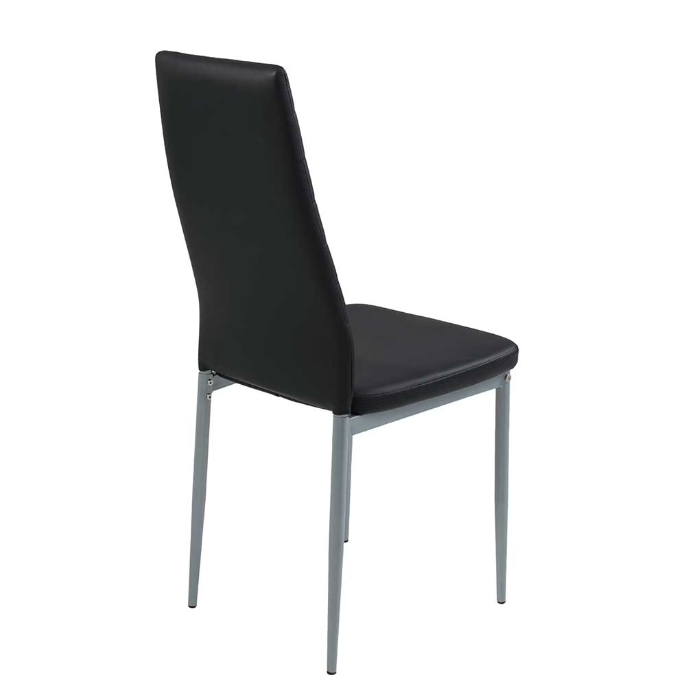 Esstisch Stühle in Schwarz & Alu aus Kunstleder & Metall - Kyperia (2er Set)