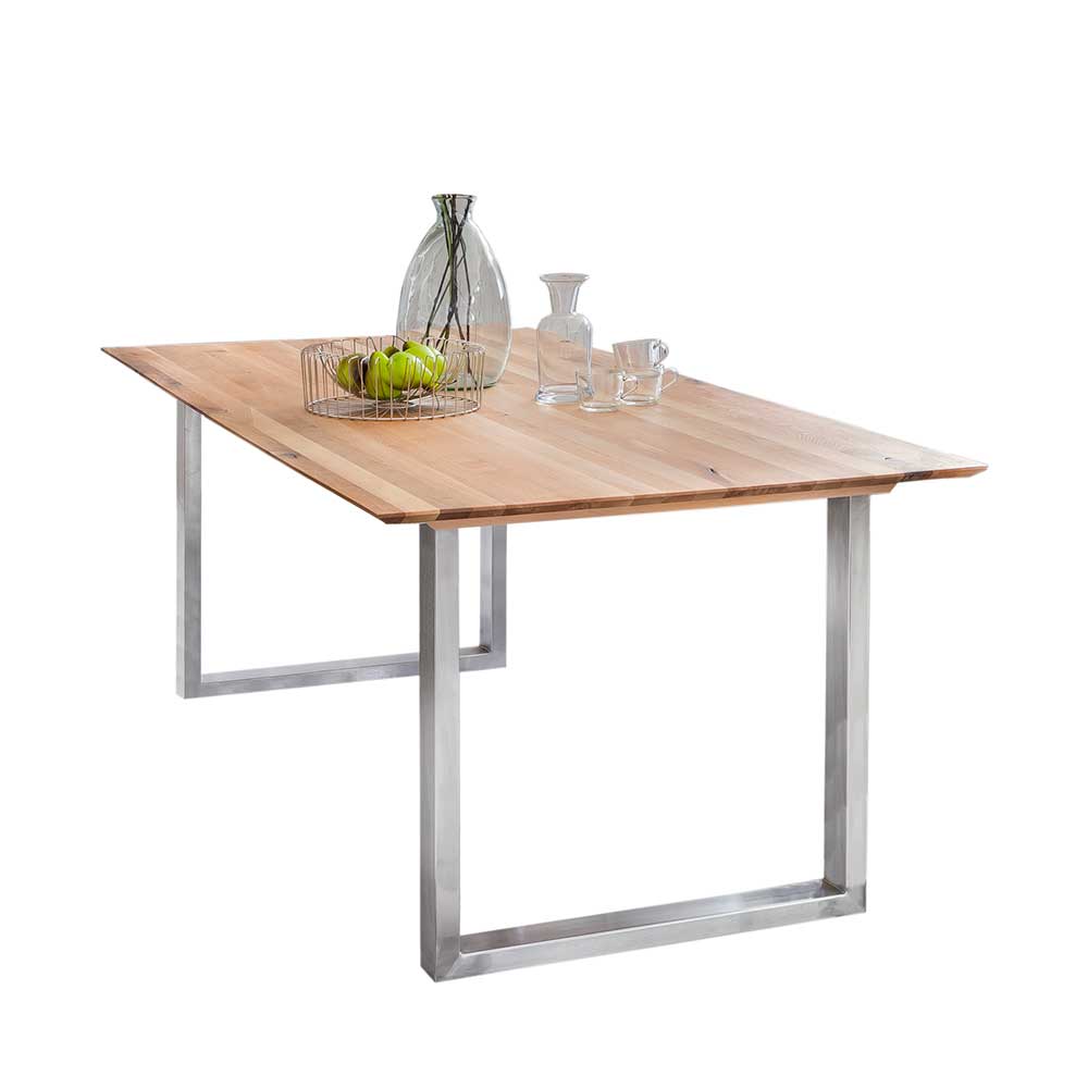Esszimmer Tisch Aus Eiche In Lamellenverleimung Edelstahl Neroni