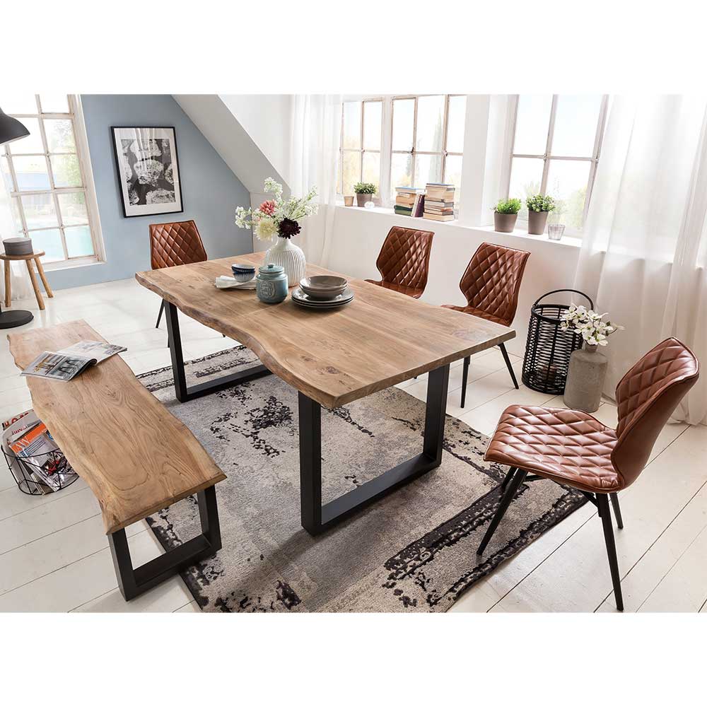 Esszimmer Tisch & Bank & Stühle aus Holz & Metall ...