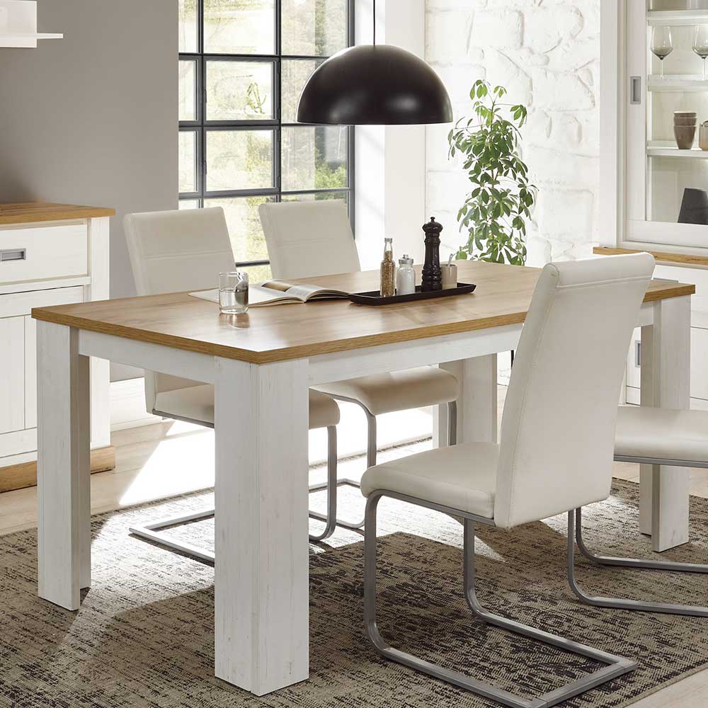 Esszimmer Tisch Im Landhausstil Zweifarbig In Weiss Wildeiche Optik Helkaska