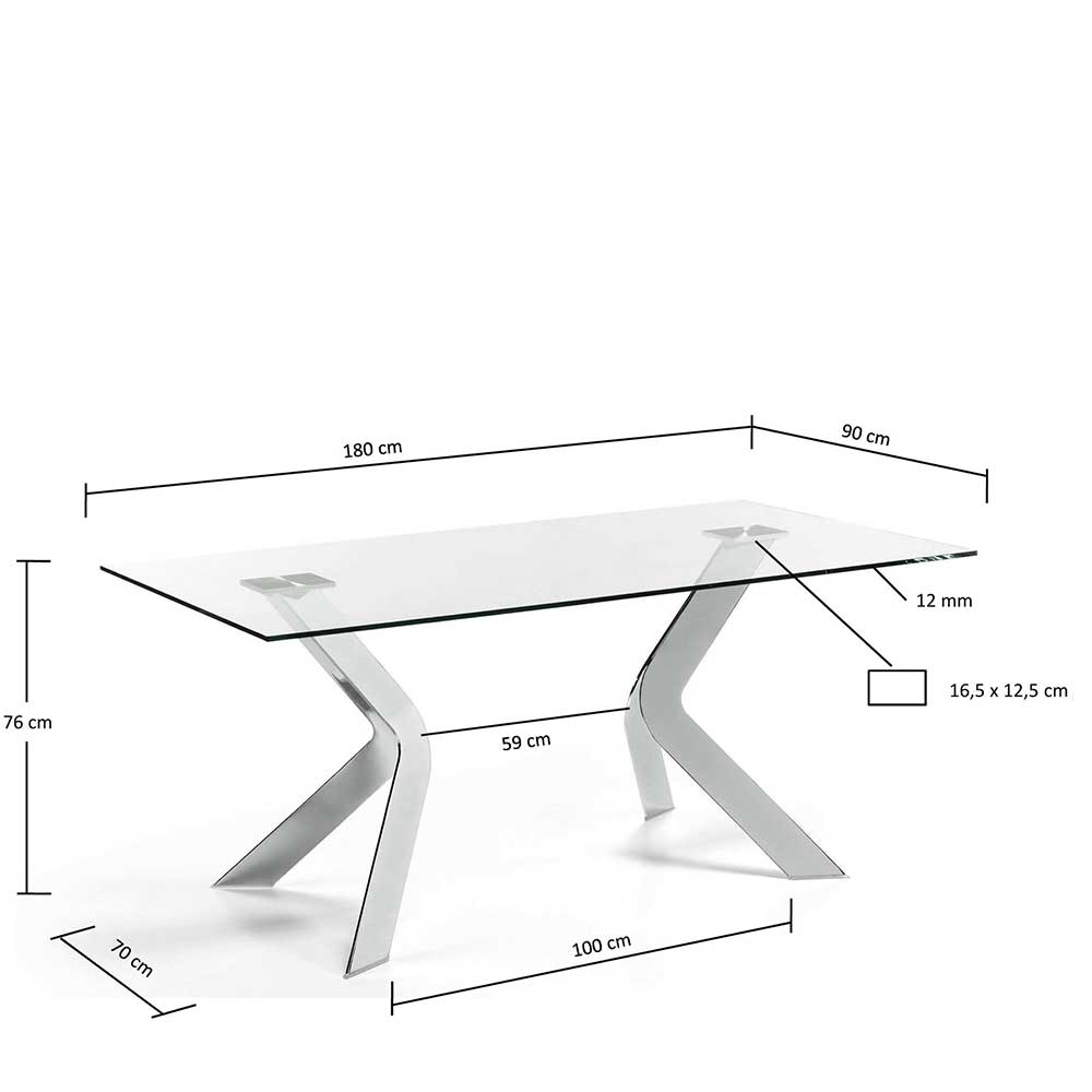 Extravaganter Design Glastisch mit Metall Gestell ...