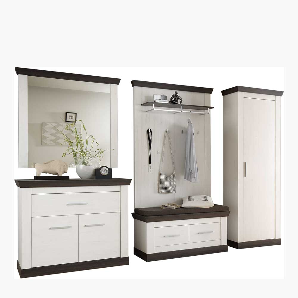 Garderobenmöbel Set im Landhausstil in Weiß-Braun ...