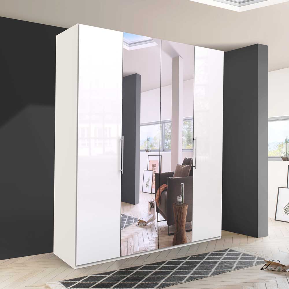Gleittüren Schlafzimmerschrank mit Spiegel in Weiß - modernes Design ...