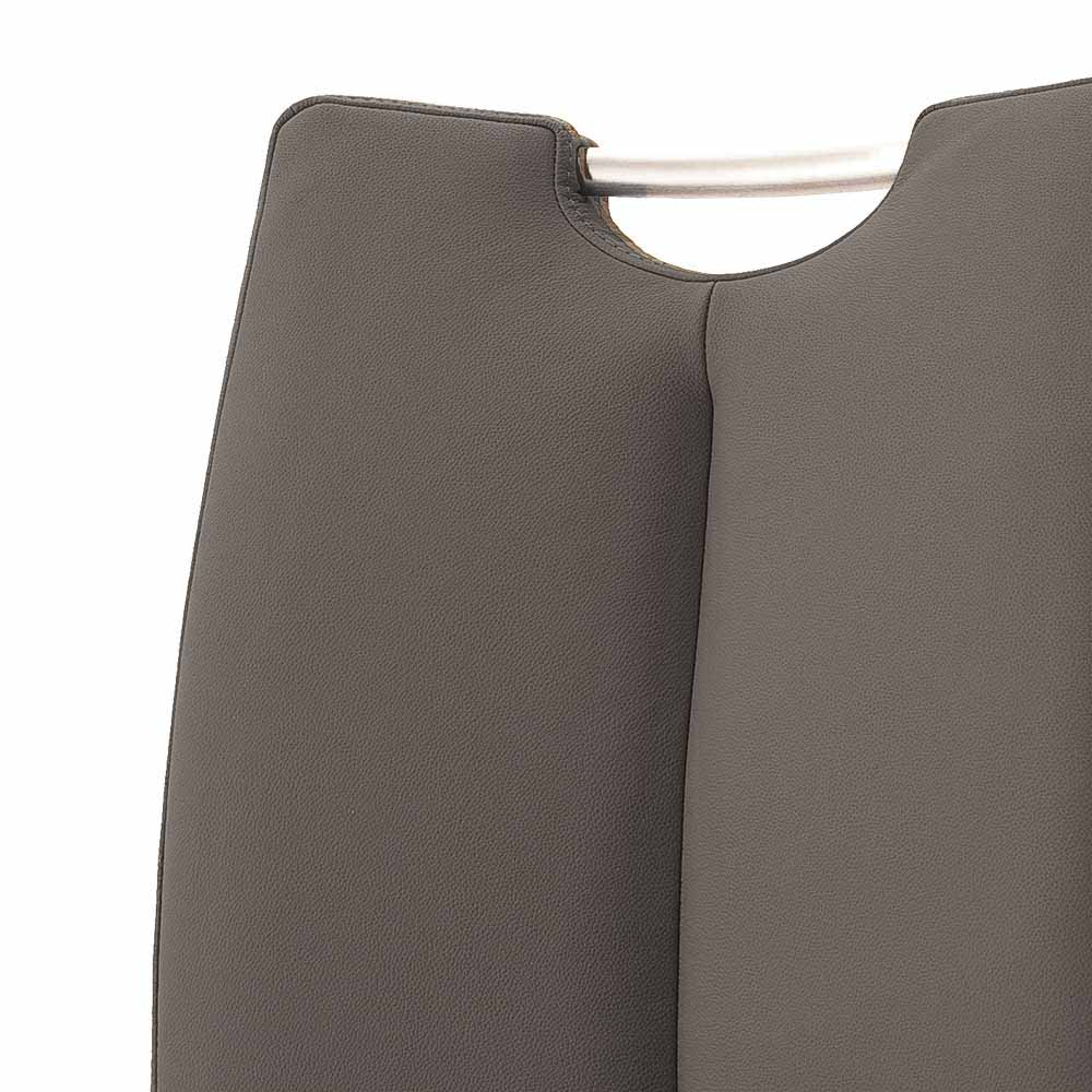 Grauer Lederstuhl mit Edelstahl Schwing-Gestell - Yetarra (2er Set)