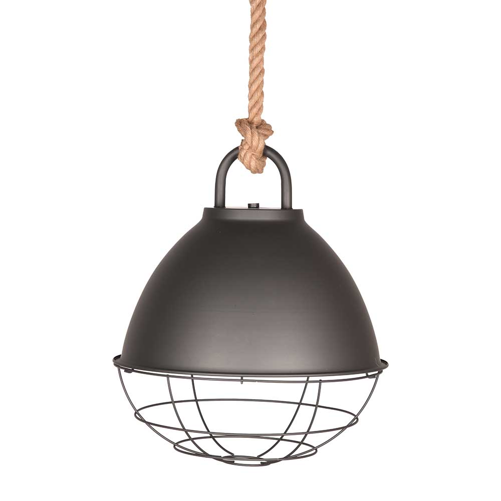 Hänge Lampe mit Stahlschirm mit Gitter in Grau mit Seil Aufhängung