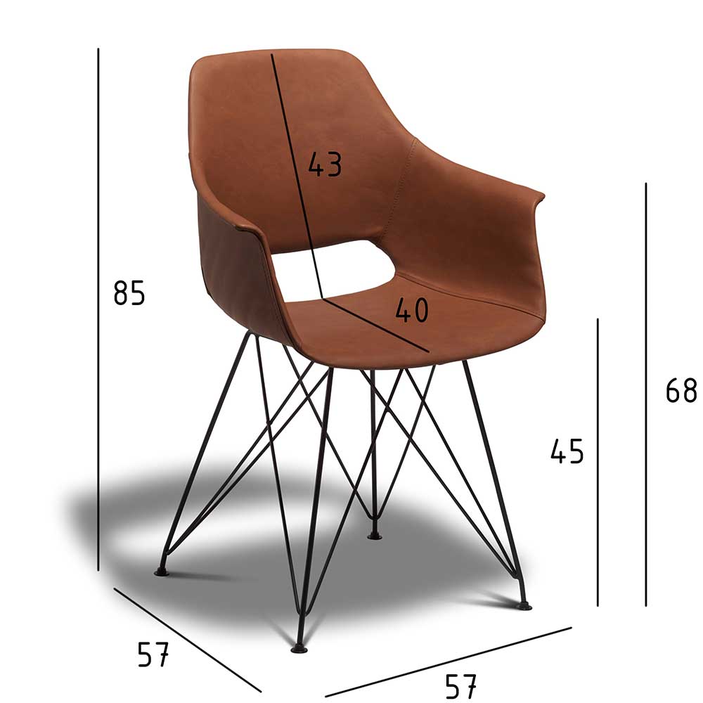 Hellbrauner Stuhl mit Trapezgestell in Schwarz aus Stahl - Lagossan (2er Set)