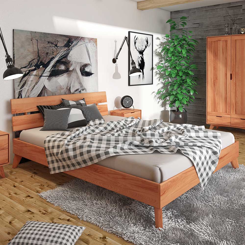 Kernbuche Massivholzbett mit Unterlänge 190 als Einzelbett & Doppelbett ...