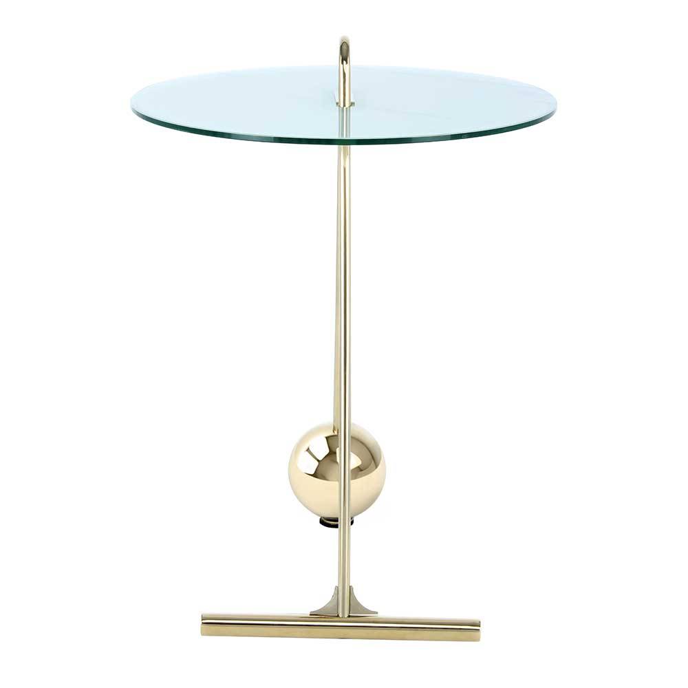 Kleiner Tisch in Weiß & Gold aus Glas & Stahl - 46x60x46 ...
