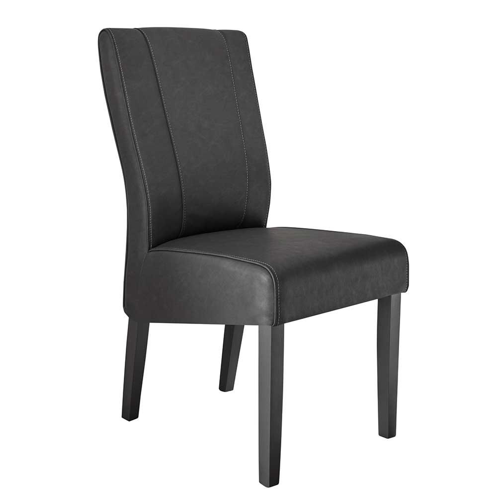 Kunstleder Hochlehner Stühle in Grau mit Holzgestell - Birelda (2er Set)