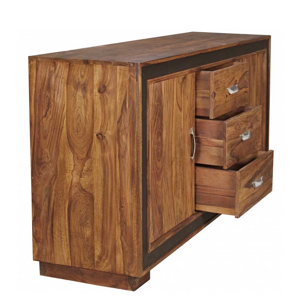 Massivholz Sideboard mit Kunstleder 160cm breit Licetto ...