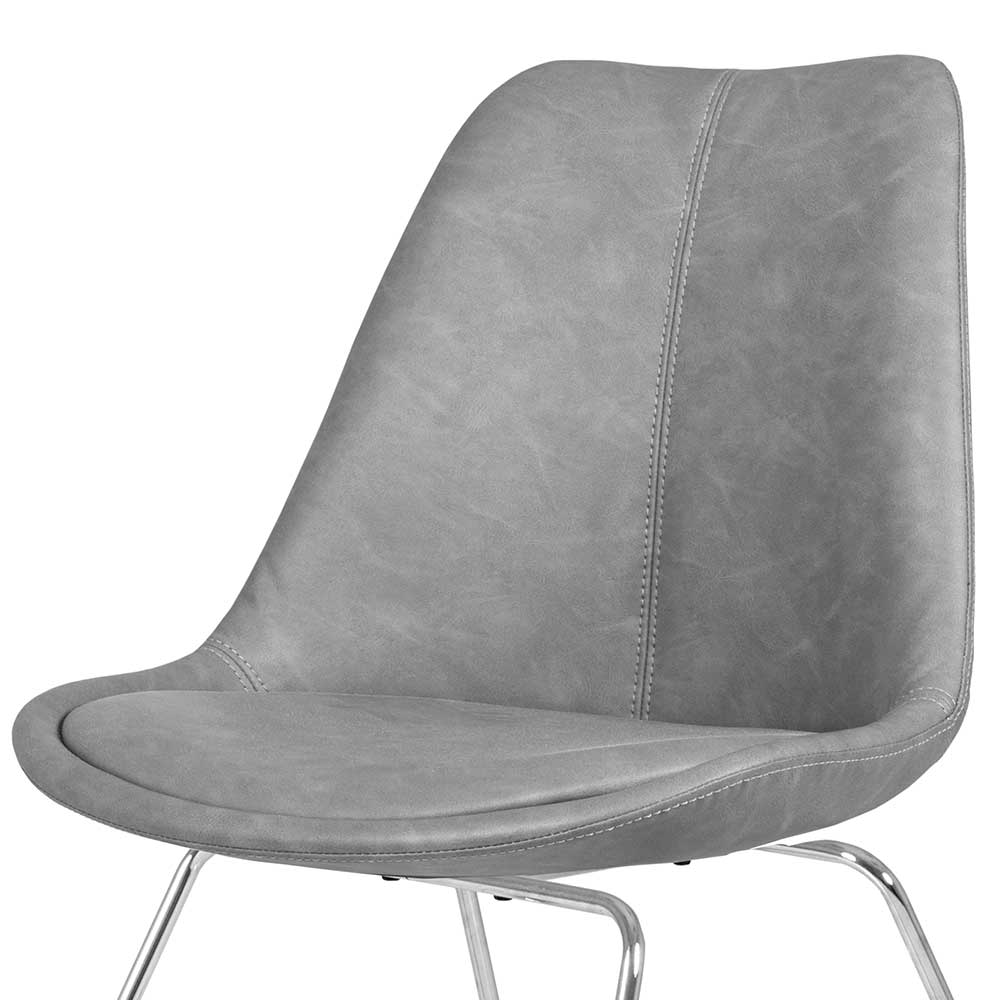 Moderne Schalenstühle in Grau Kunstleder mit Chrom Gestell - Rajada (2er Set)