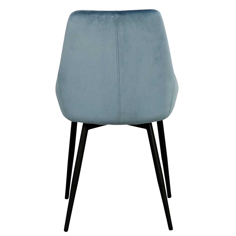 Moderner Esstischstuhl in Blau Samt & Schwarz Stahl - Elisa (2er Set)