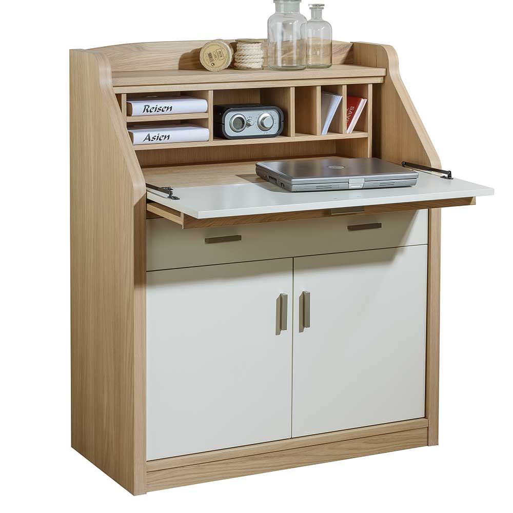 Moderner Sekretär in Creme & Eiche Bianco - 88x108x44 cm ...