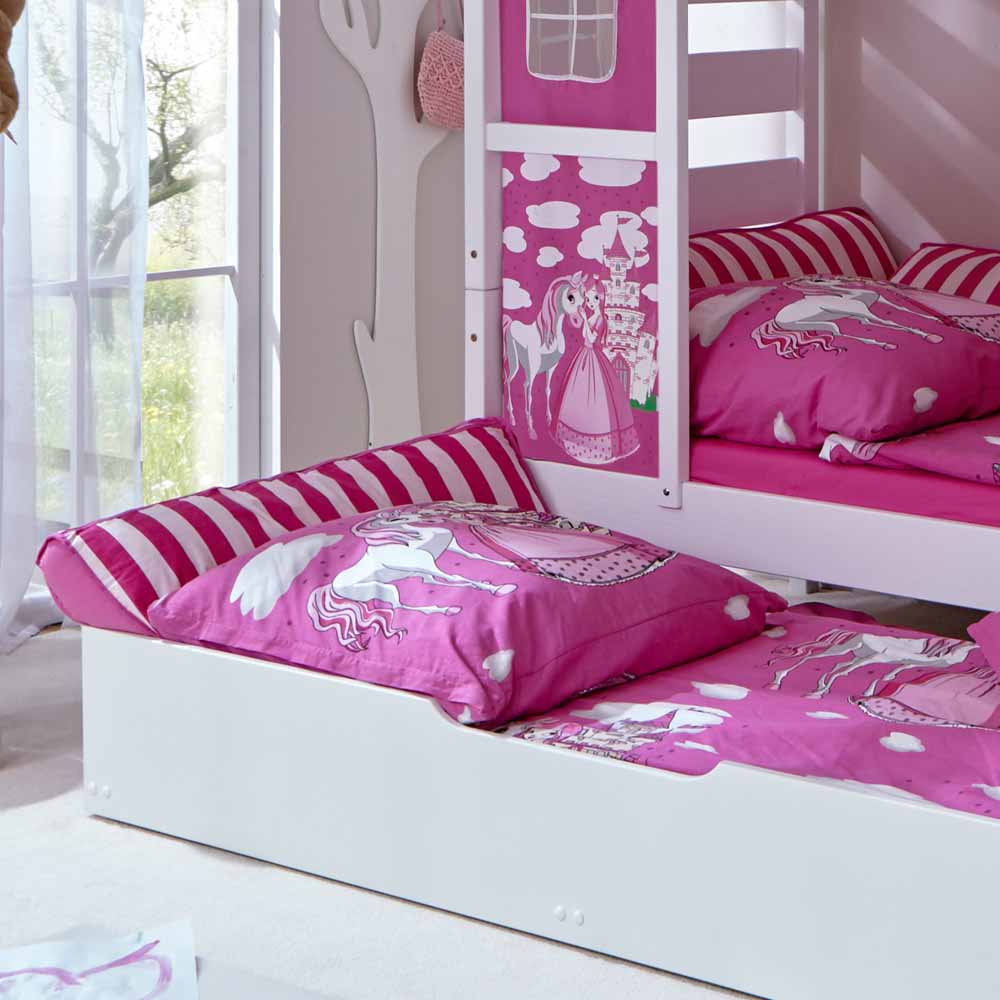 Pinkes Prinzessinnen Bett in 90x200 cm mit Ausziehbett kaufen - Nostalc