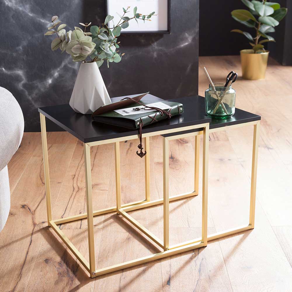 LOKATSE HOME Quadratischer Außentisch – Metallgestell, Holzoptik Tischplatte – 64x64x42 Cm, Braun-schwarz