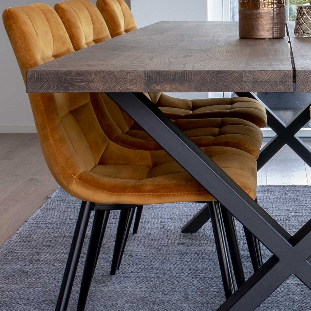 Räuchereiche Tisch & 6 Stühle in Ocker & Schwarz - Alouis (7-teilig)
