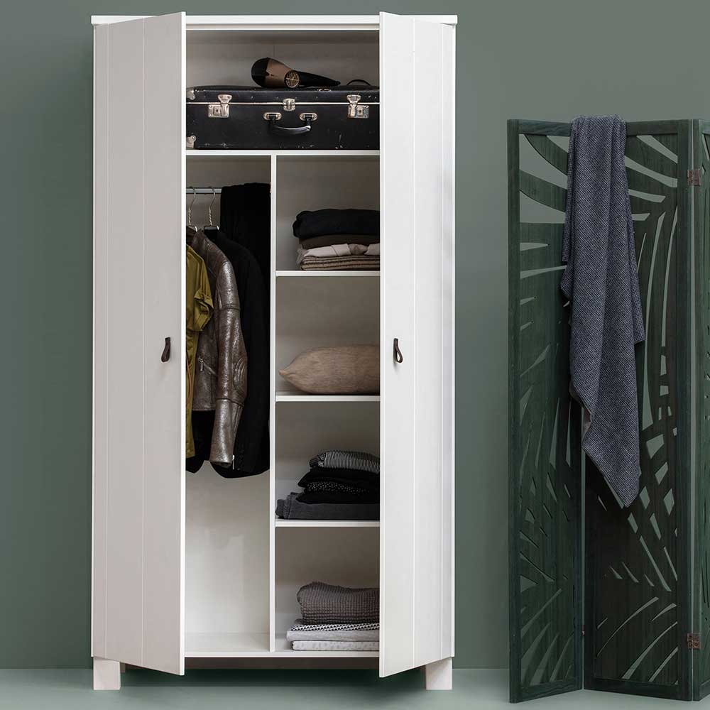 Rustikal-moderner Kleiderschrank in Weiß Kiefer Massivholz ...