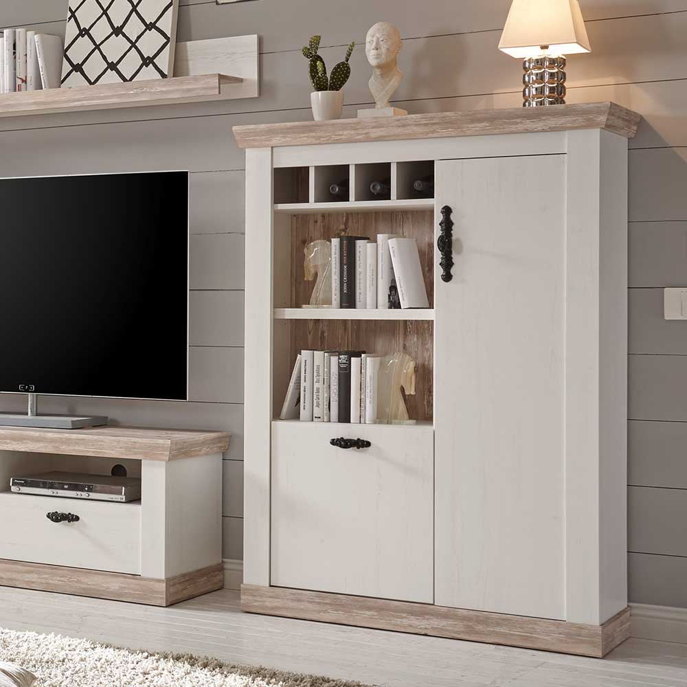 Scandi Landhaus Wohnzimmermöbel Set Nedita in Weiß (4-teilig)