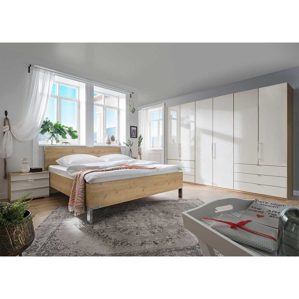 Schlafzimmermöbel Set in Beige und Eiche Bianco - Lesegano (vierteilig)