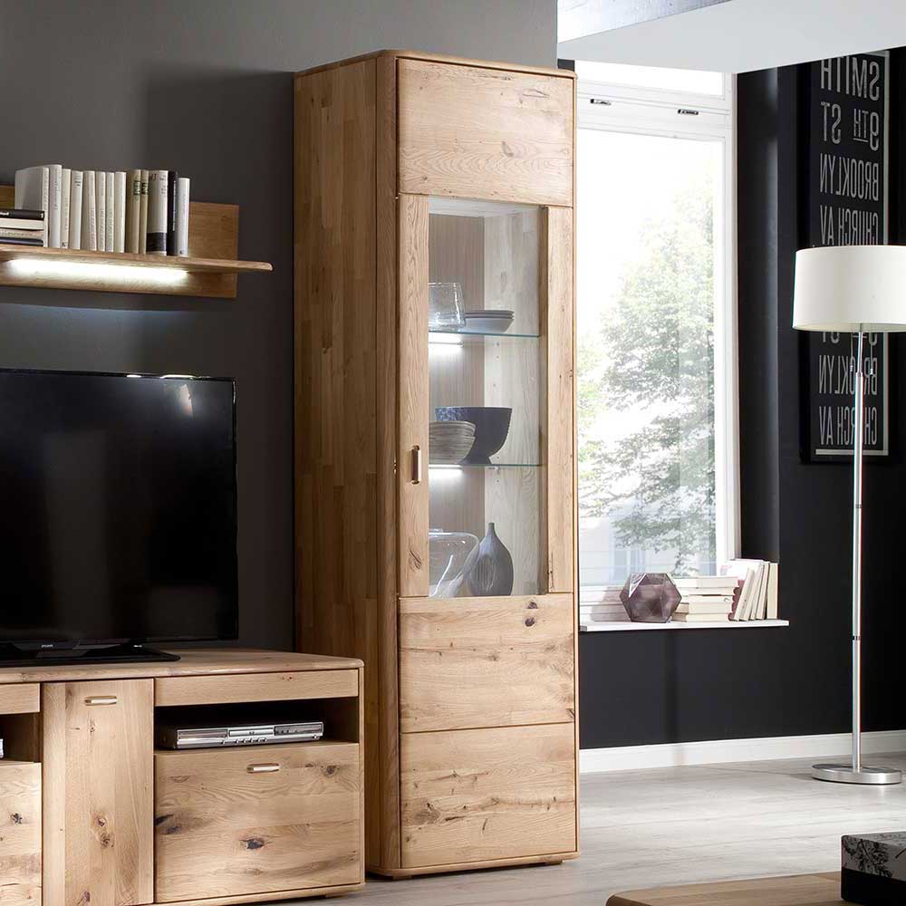 Schrank Vitrine aus Eiche Massivholz 208 cm hoch - Destal