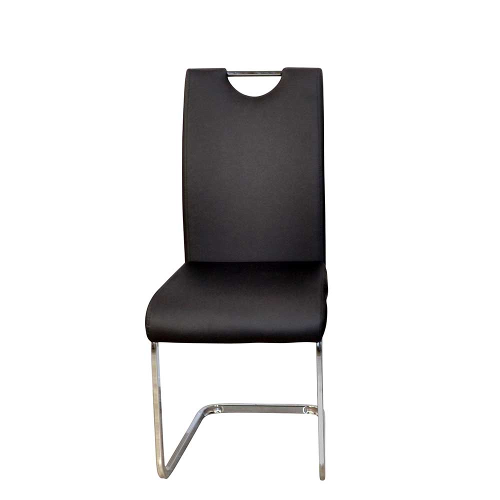 Schwarze Kunstleder Stühle mit Schwinggestell in Chrom - Taranta (4er Set)