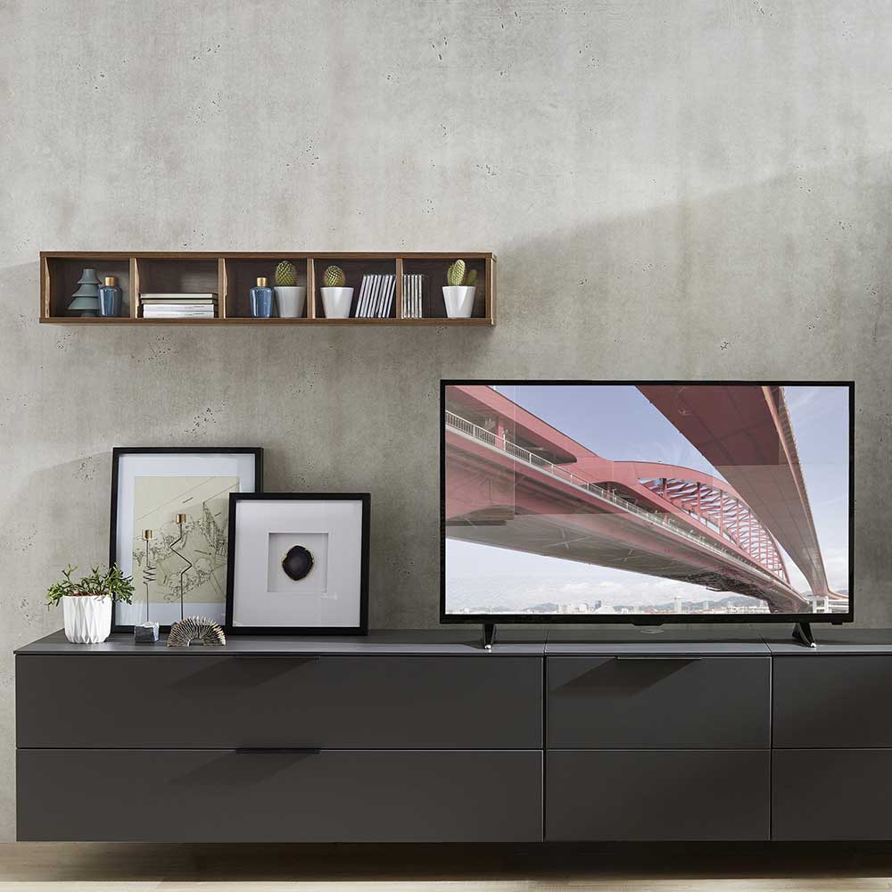 set wohnwand mobel mit led licht in dunkelgrau eiche dekor nivita 6 teilig